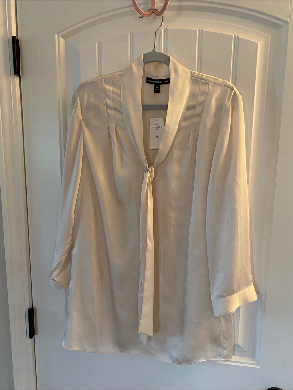 Banana Republic Ivory Satin Tie-Neck Blouse